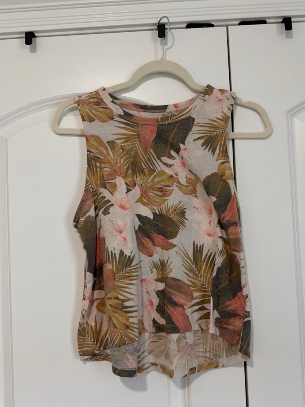Old Navy Tropical Floral Crewneck Tank - Pink, Green & Cream
